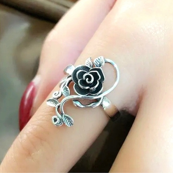 Vintage Stainless silver Rose Ring, Adjustable, Flower, Boho - Picture 4 of 6